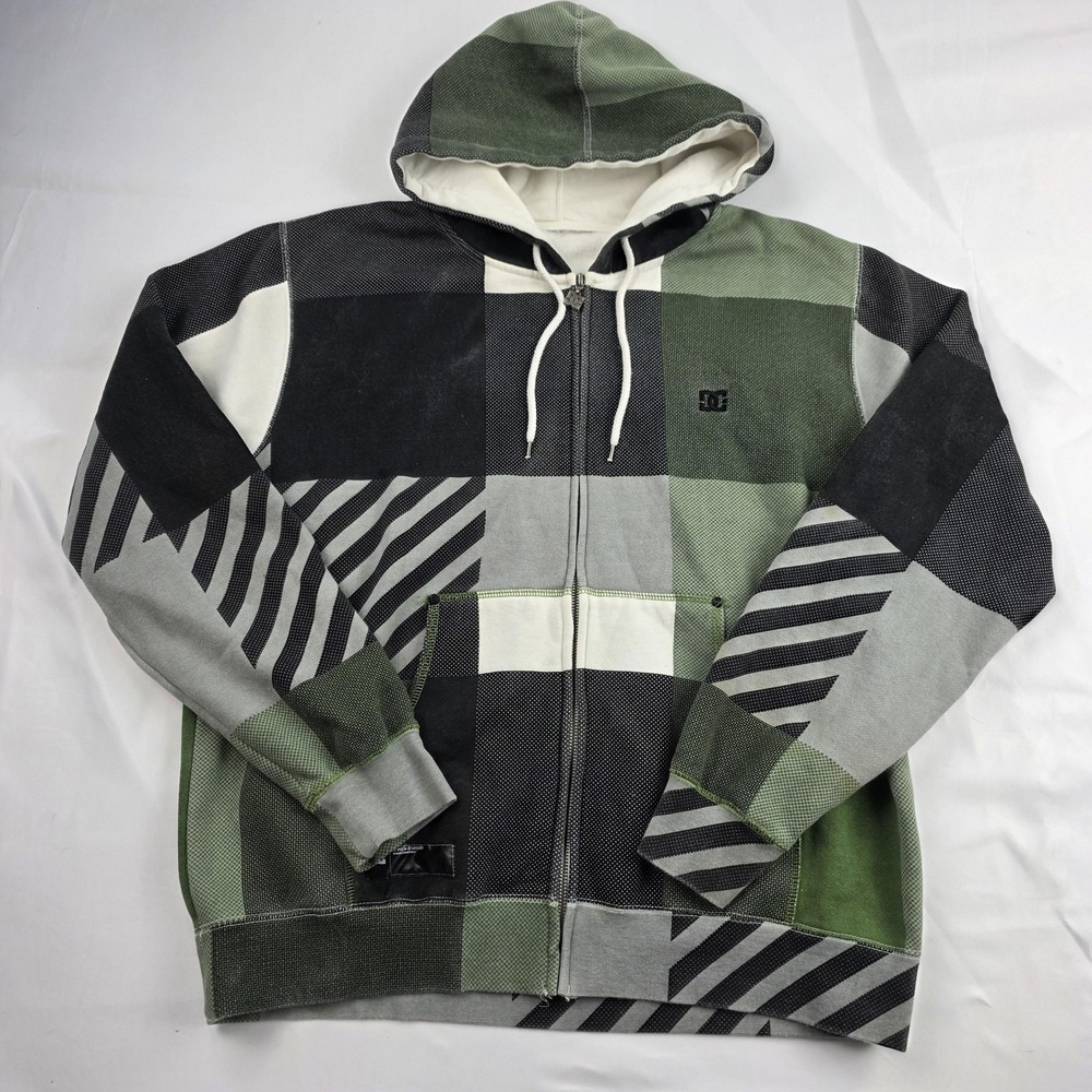 VTG Y2K DC Shoes Hoodie Mens XL Multicolor Full Zip Fleece Graphic Skate
